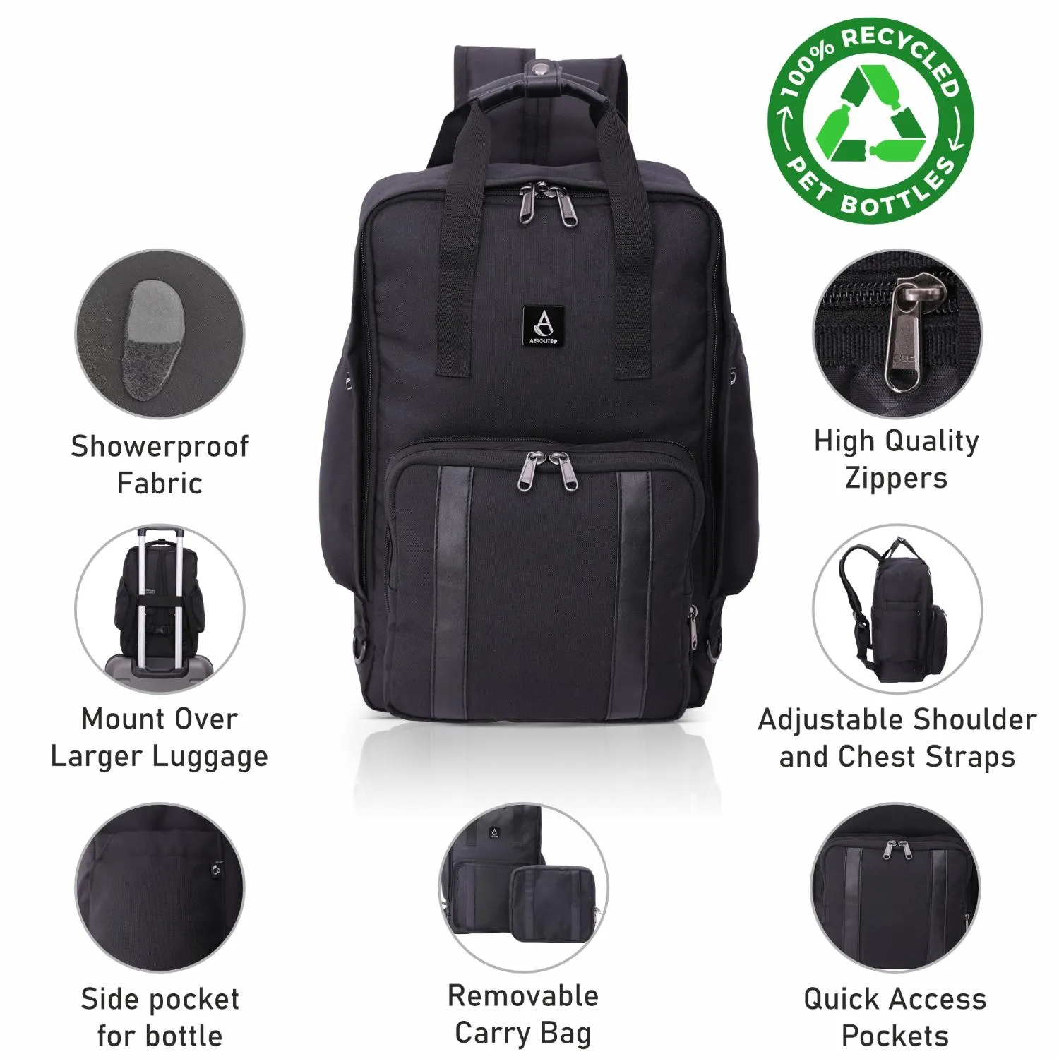 Aerolite 40x20x25cm Ryanair Maximum Premium Eco-Friendly Backpack With Removable Small Carry Pouch, Shower-Resistant Cabin Rucksack with 10 Years Brand Warranty   Luggage Scale   TSA Lock