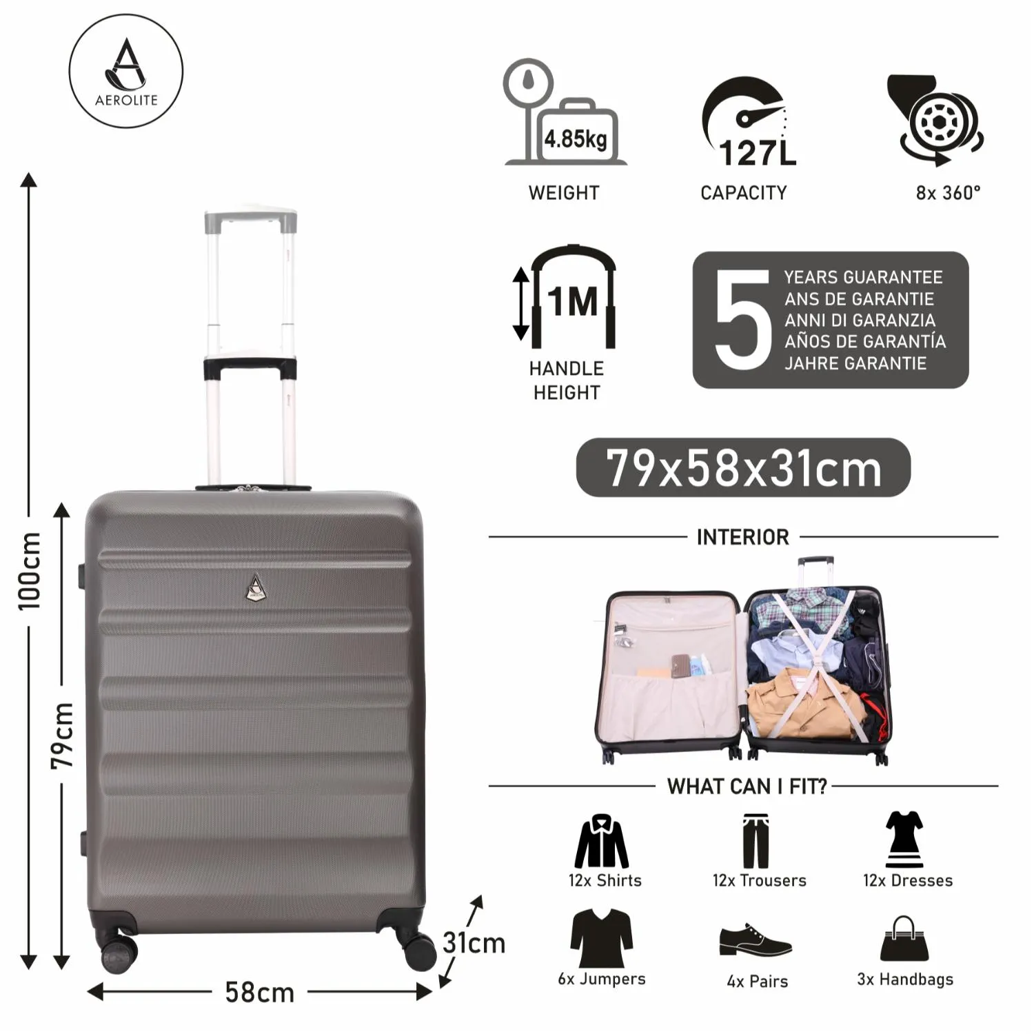 Aerolite 55cm (55x35x20cm) Lightweight Hard Shell 21" Cabin Suitcase   Aerolite 29" Large (79x58x31cm) Suitcase, 127L with 8 Wheels