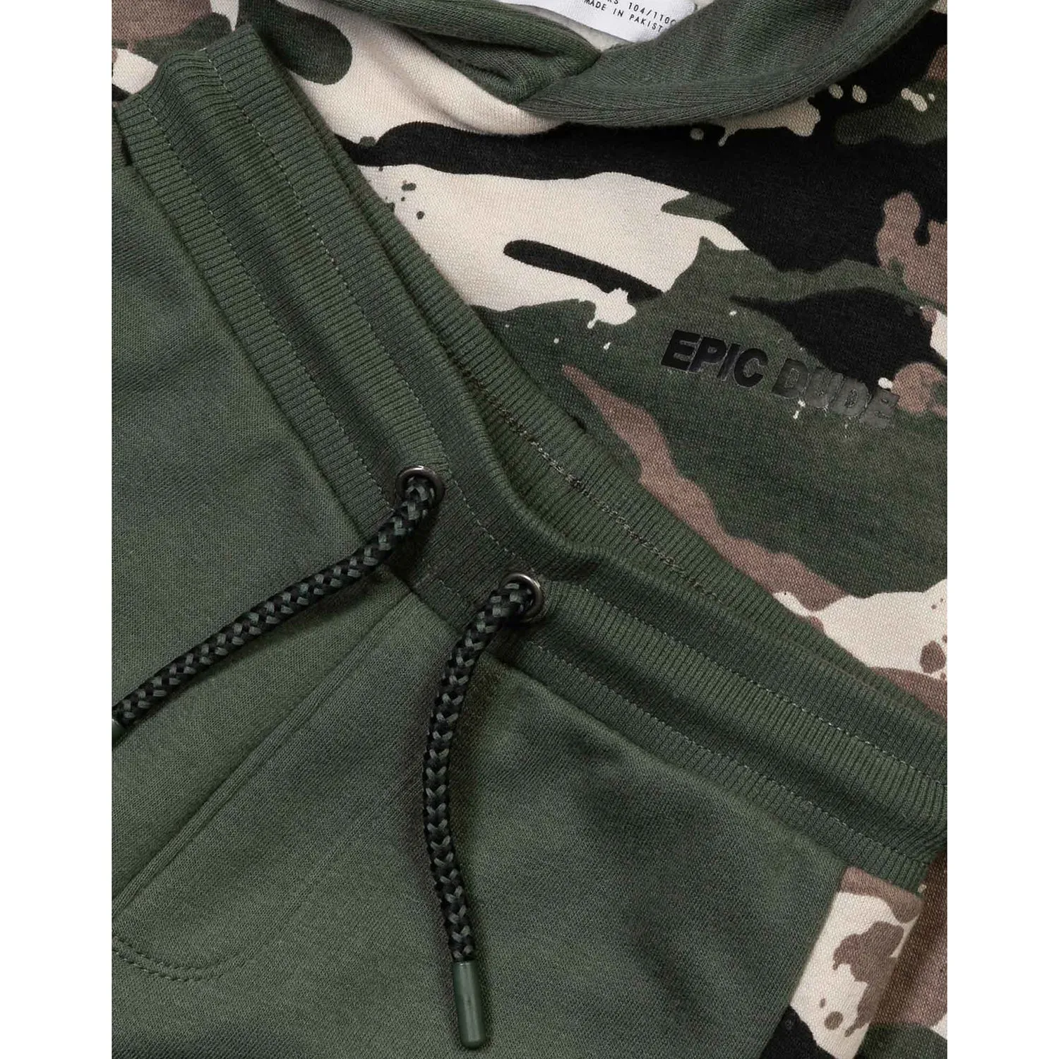 Camo Printed Green Slogen Fleece Tracksuit For Boys