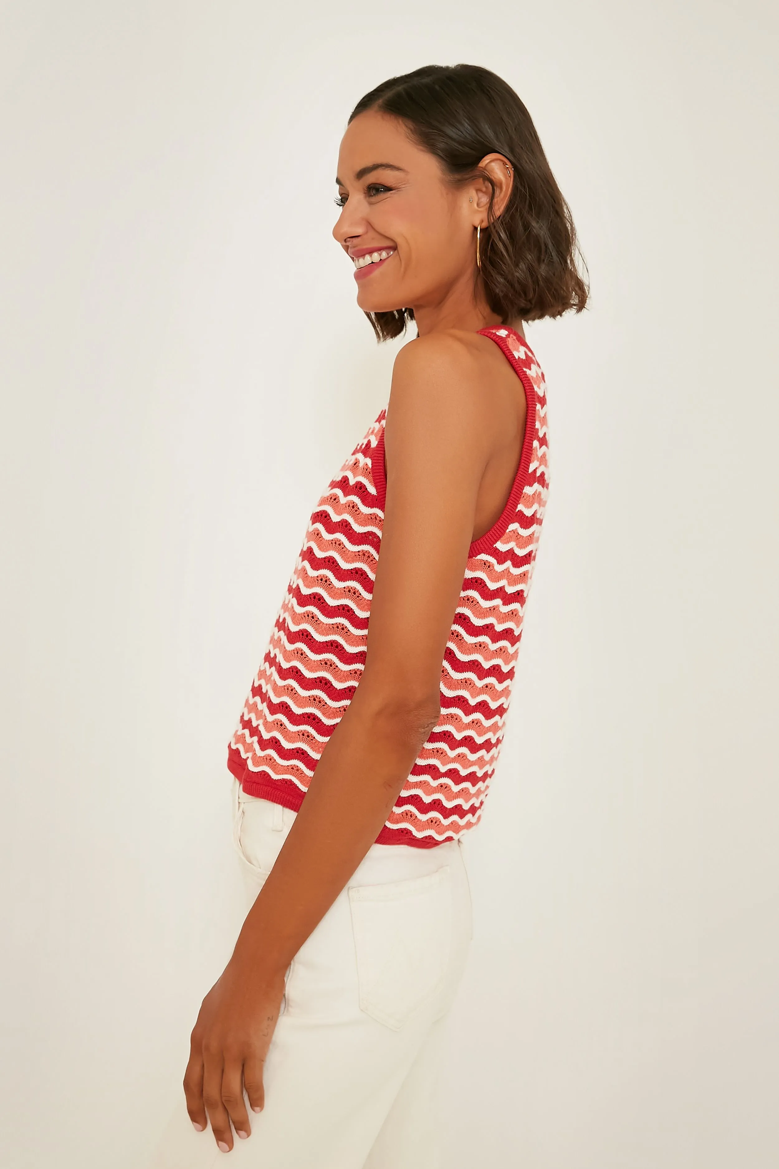 Coral Wave Stripe Shell Top