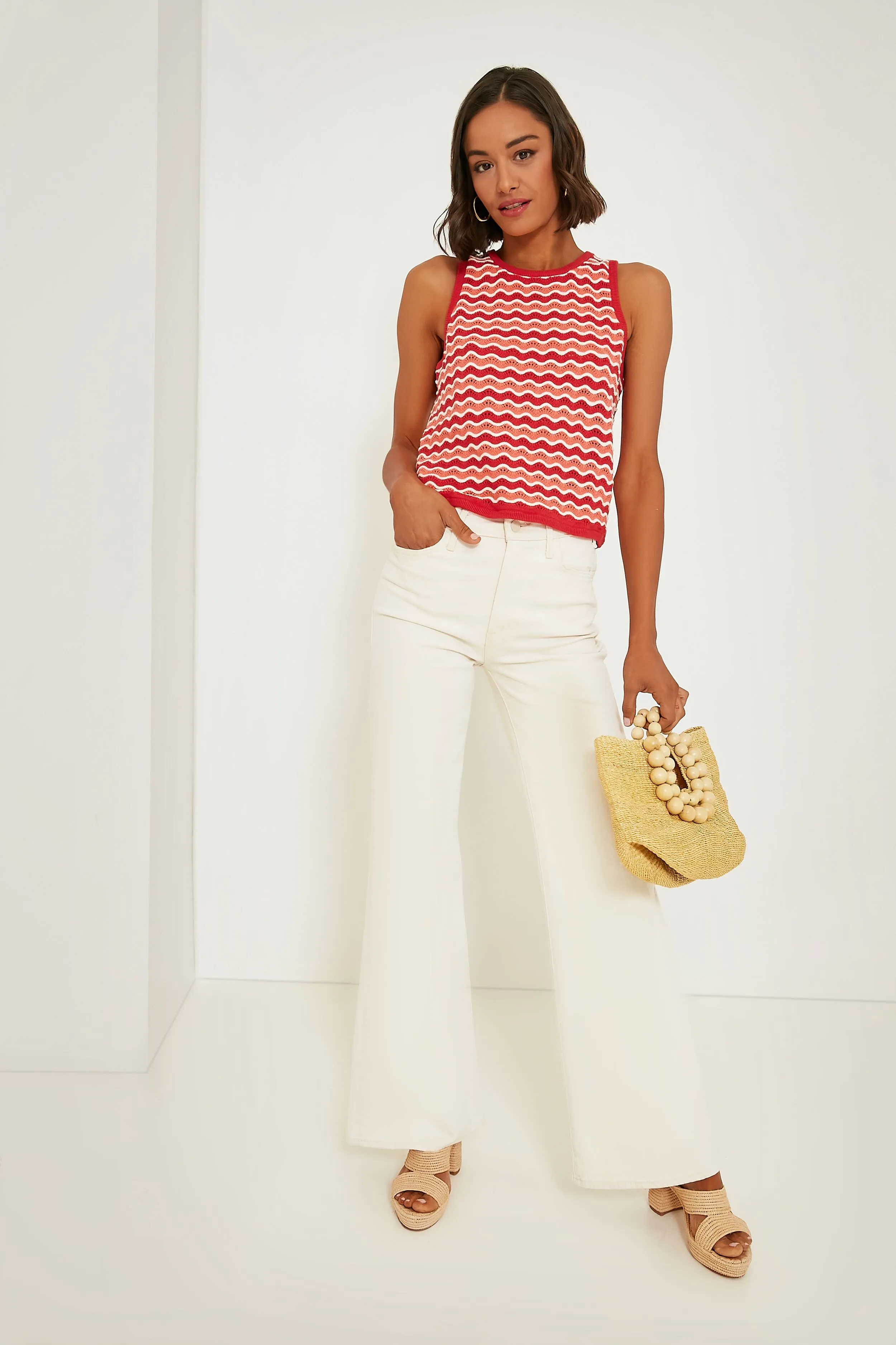 Coral Wave Stripe Shell Top