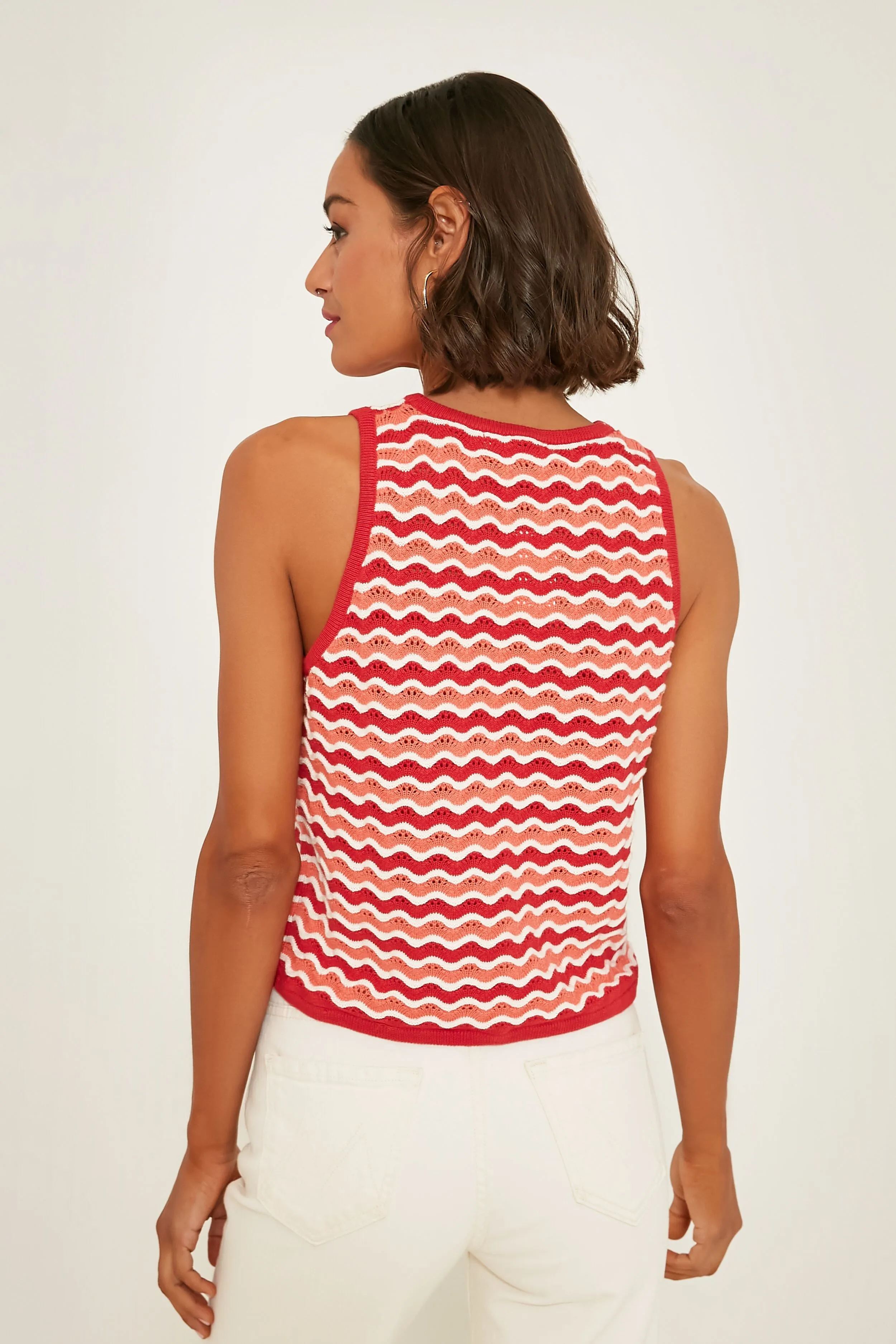 Coral Wave Stripe Shell Top