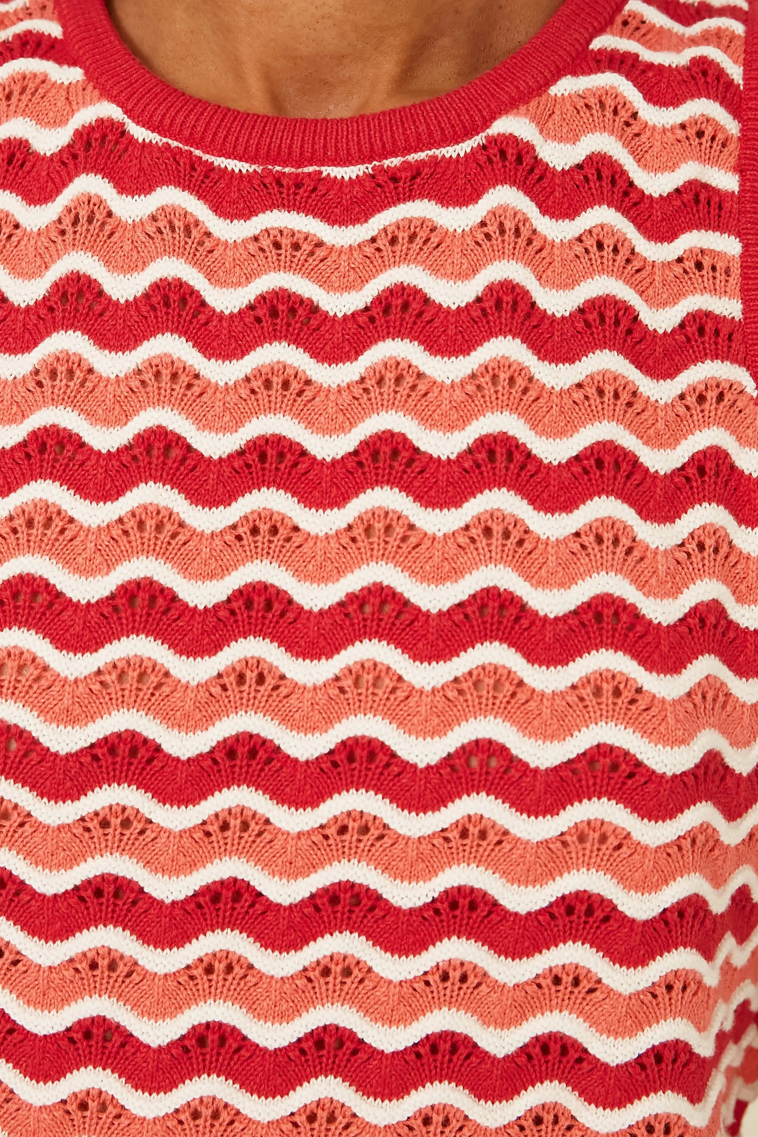 Coral Wave Stripe Shell Top