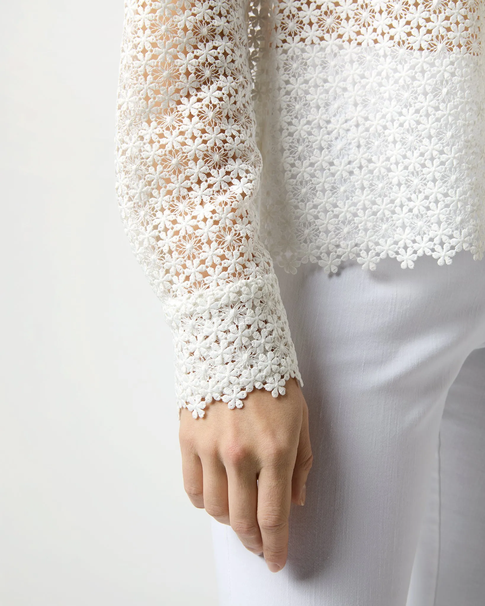 Darcy Shirt in White Floral Guipure Lace