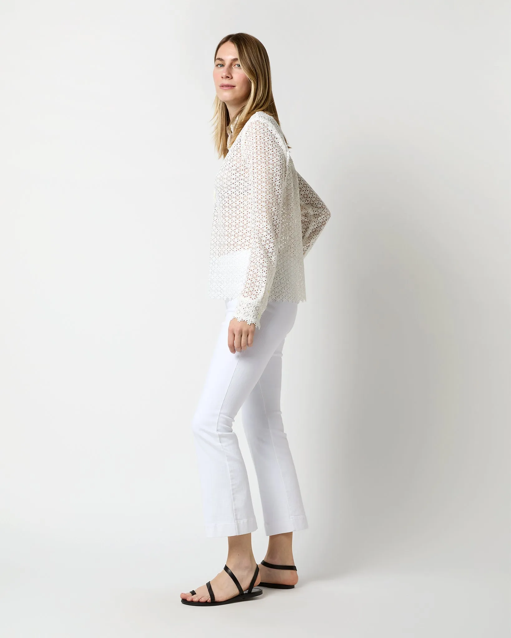 Darcy Shirt in White Floral Guipure Lace