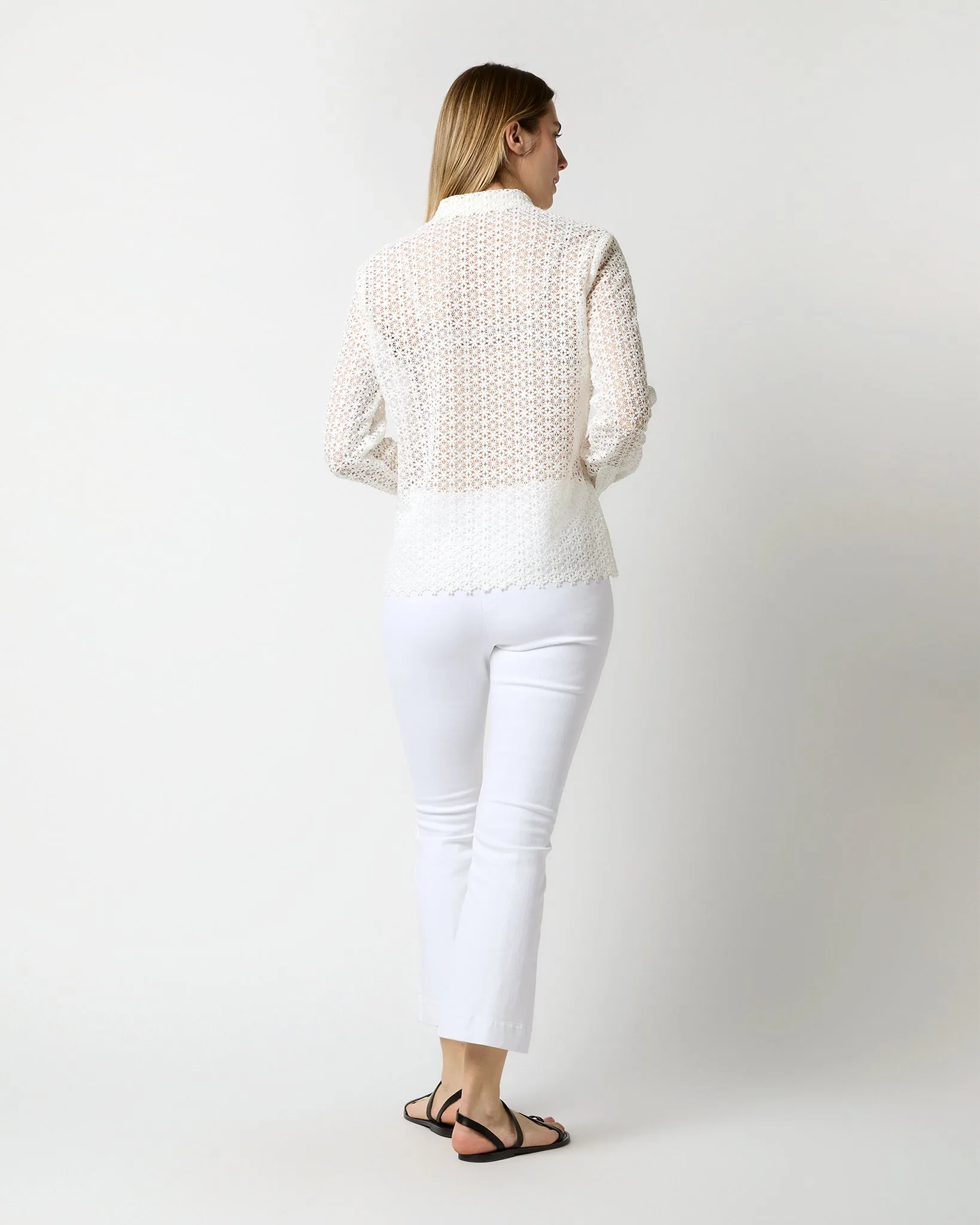 Darcy Shirt in White Floral Guipure Lace