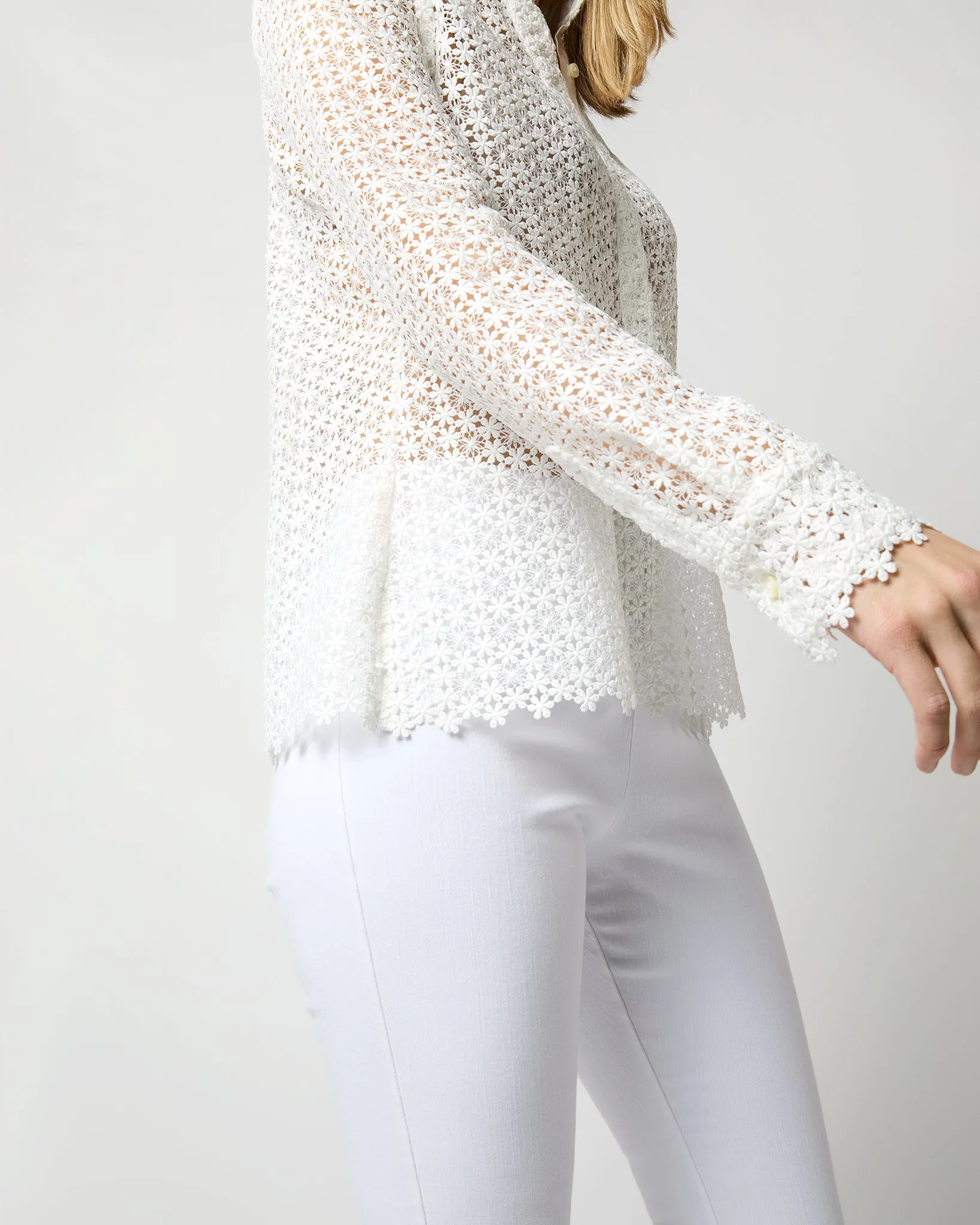 Darcy Shirt in White Floral Guipure Lace