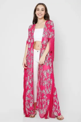 Fuchsia Fringe Maxi Duster