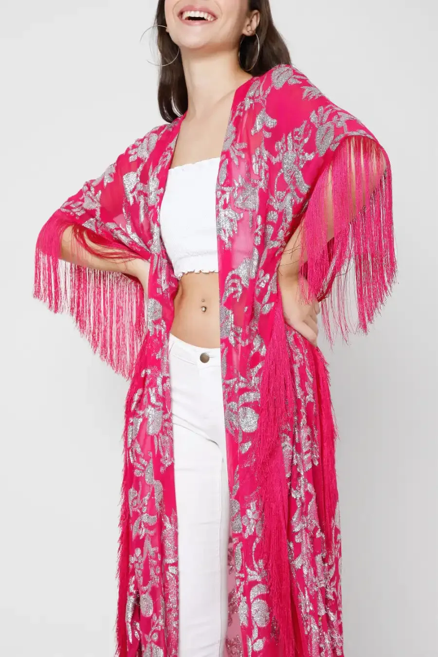 Fuchsia Fringe Maxi Duster