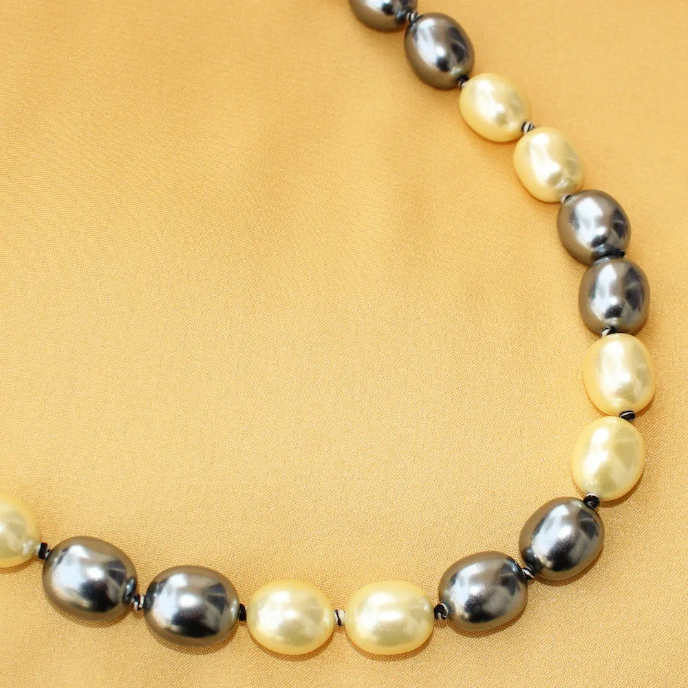 Imeora Metallic Lemon and Black Shell Pearl Necklace With 10mm Metallic Black Shell Pearls Studs