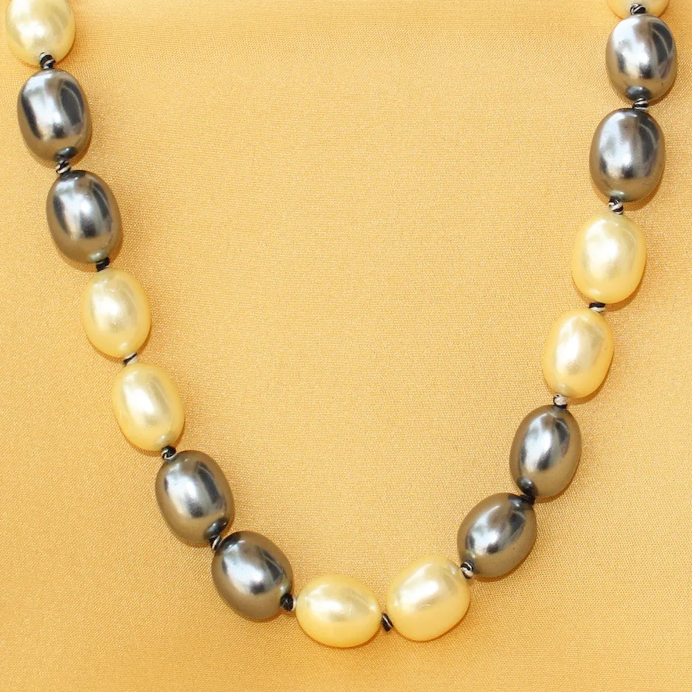 Imeora Metallic Lemon and Black Shell Pearl Necklace With 10mm Metallic Black Shell Pearls Studs