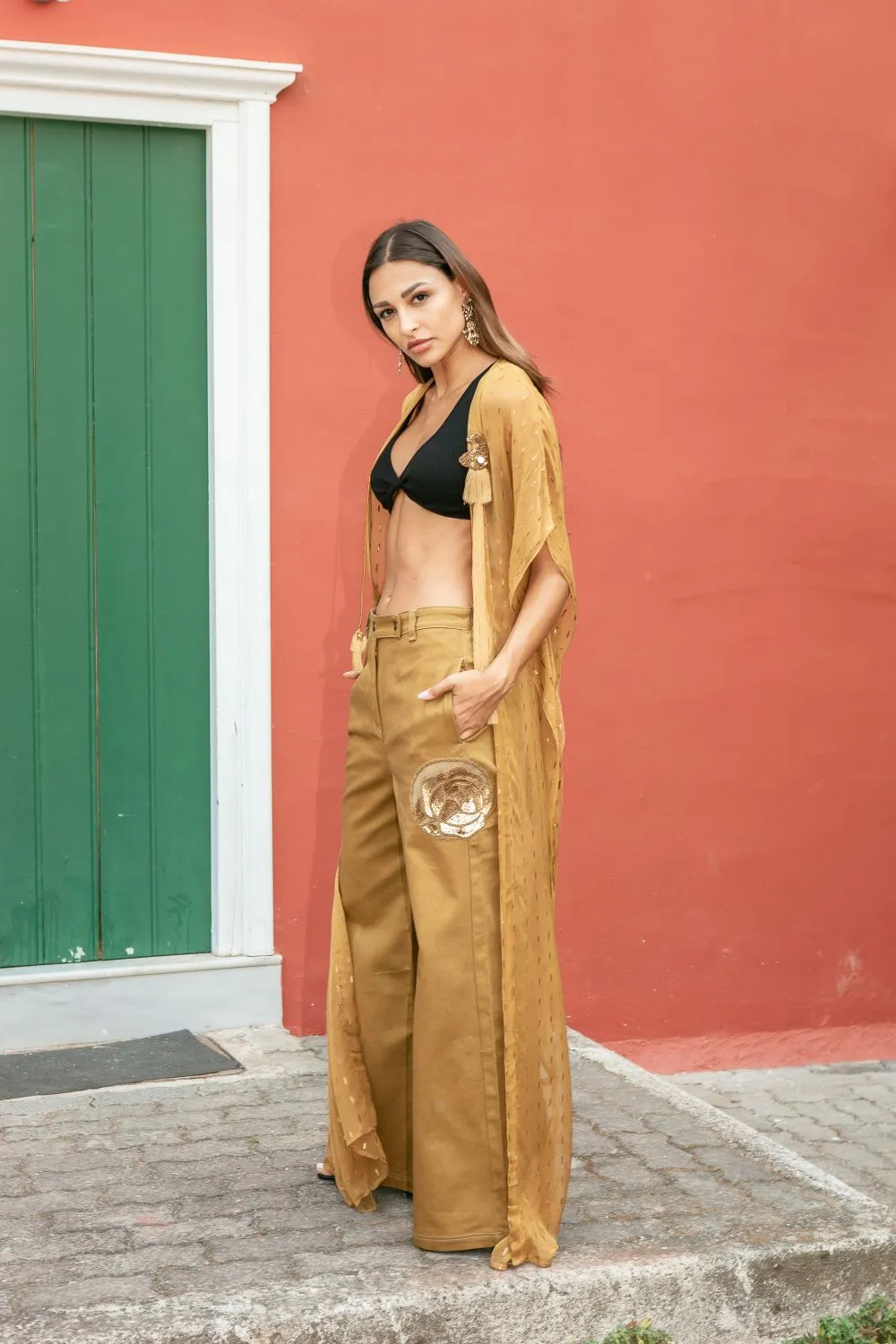 Ochre Embroidered Maxi Duster