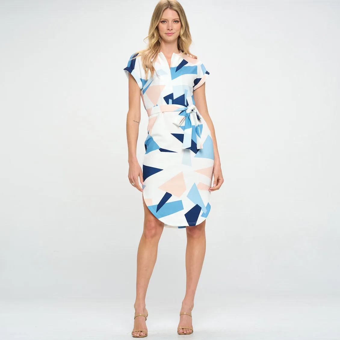 Sleek Geo Print Waist Tie Dress